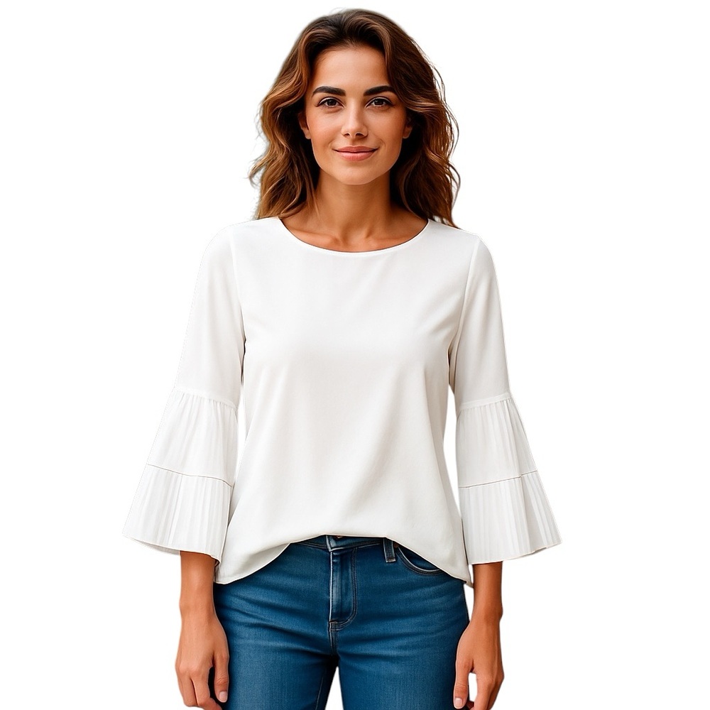 J. MCLAUGHLIN BRENNA WHITE PLEATED SLEEVES BLOUSE TOP M